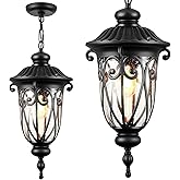 VIANIS Extra Large Outdoor Pendant Lights for Porch, 21.3 in Hanging Light, Waterproof Black Hanging Porch Light, Anti-Rust O