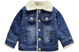 Toddler Kids Denim Jacket Fleece Lined Lapel Long Sleeve Button Down Jean Jackets Casual Soft Fall Winter Outwear Coats