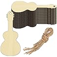 Creaides Guitar Wood DIY Craft Cutout Wooden Guitar Shaped Hanging Ornaments with Hole Hemp Ropes Wood Tags for Wedding Birthday Christmas Party Decoration (1.77x3.94 in, 20-Pack)