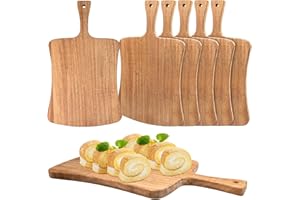 6 Pcs Acacia Wood Cutting Board with Handle 14 x 8.7 Inch Chopping Boards Bulk, Double Sided Kitchen Charcuterie Serving Boar
