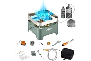 JEKERO Portable Camping Stove Gas Cooking Burner, 30,000 BTU Camp Stove,Windproof Small Single Propane Butane Burner Stainless Steel, with Carrying Case & ignitor,for Emergency, Outdoor, Hiking,Picnic