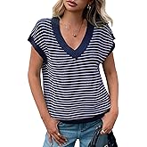 TITOMD Womens Short Sleeve Sweater 2026 V Neck Striped Pullover Cap Sleeve Oversize Knit Sweater Vest Tops