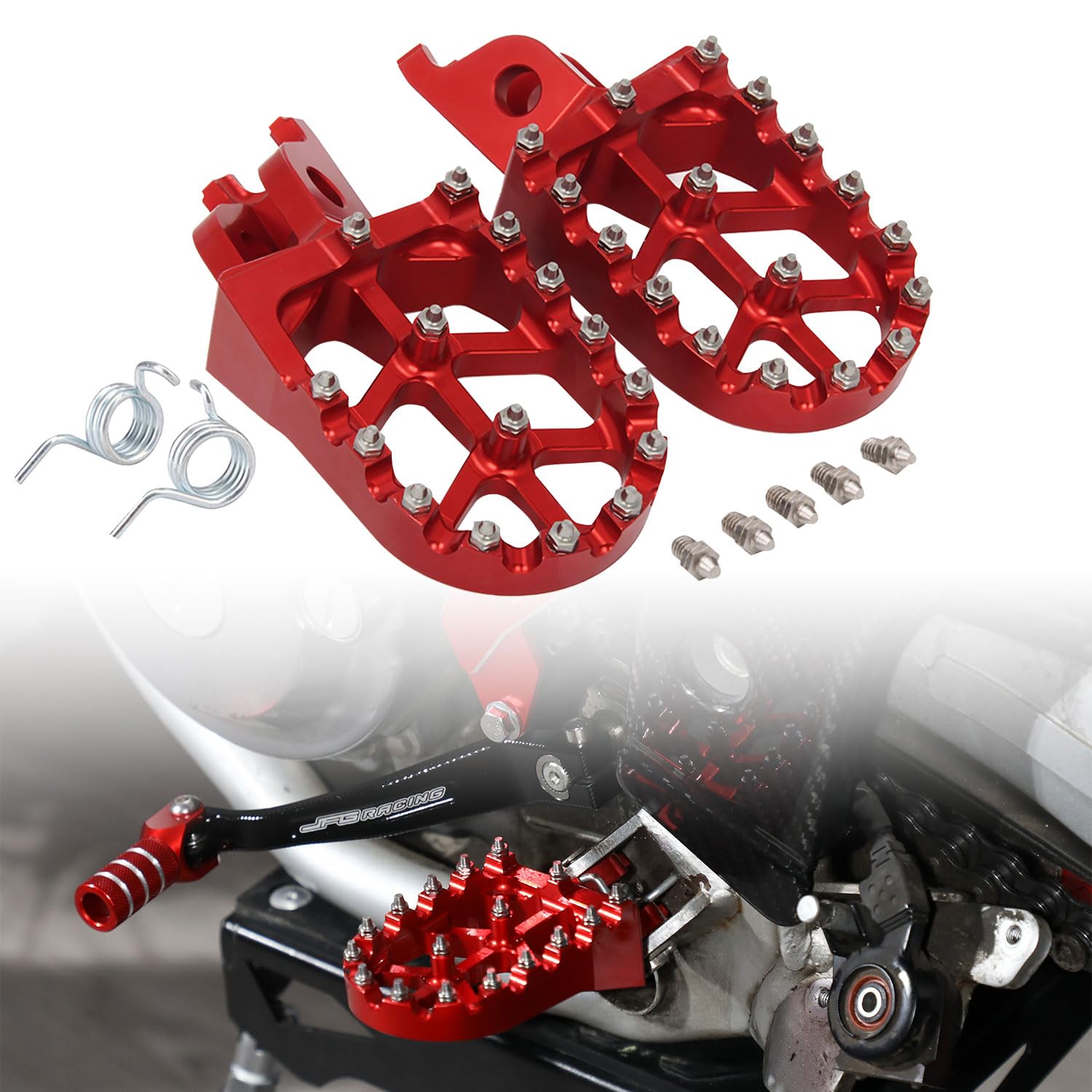 Jfgracing Billet MX Wide Foot Pegs Pedals Rest for CR125 CR250 02-07, CRF150R 07-18, CRF250R CRF250X 04-17, CRF450R 02-18, CRF450RX 17-18, CRF450X 05-17.5 CRF250L CRF250M 12-17,CRF250RALLY 17