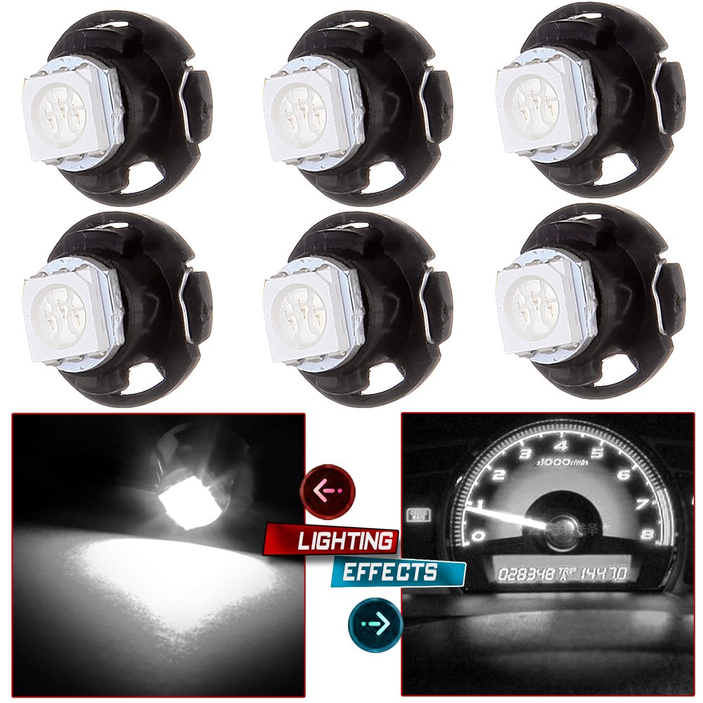 cciyu 6 Pack White T4.7 Neo Wedge 5050 Led for A/C Climate Heater Control Bulbs Lamp Light Fits For 2001-2012 Dodge Ram 1500 Van Intrepid Dakota Caravan Grand Caravan Ram 5500 4500 3500 Van 3500