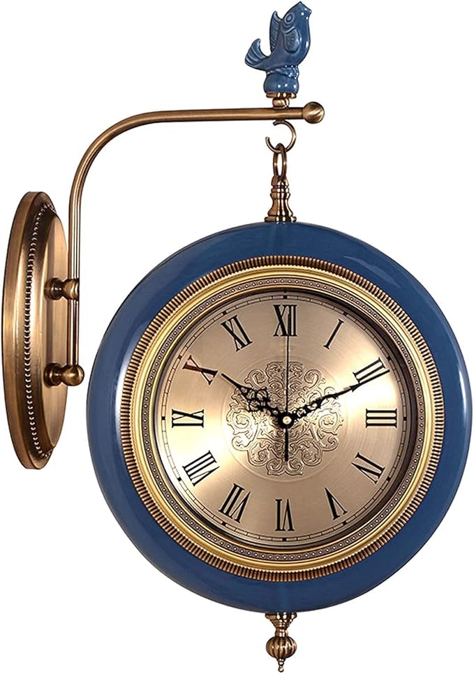 Vintage Wall Clock European Style Light Luxury Retro Ceramic Double