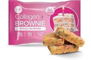 321GLŌ 321glo Collagen Protein Brownie | Gluten Free, Low Sugar | Keto Snack for Women, Men, & Kids | 16g Protein, 6g Collagen | 12 Pack (Birthday Cake Blondie)