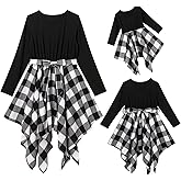 AWIBMK Mommy and Me Christmas Dresses Green Red Plaid Dress Fall Winter Xmas Holiday Mom Daughter Matching Outfits