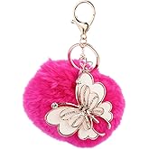 PRETYZOOM Fuzzy Keychain Ball Pendant Soft Fluffy Pom Pom Charm for Bags Cars Keys Handbag Accessories 4.72X3.14X3.14 Inches