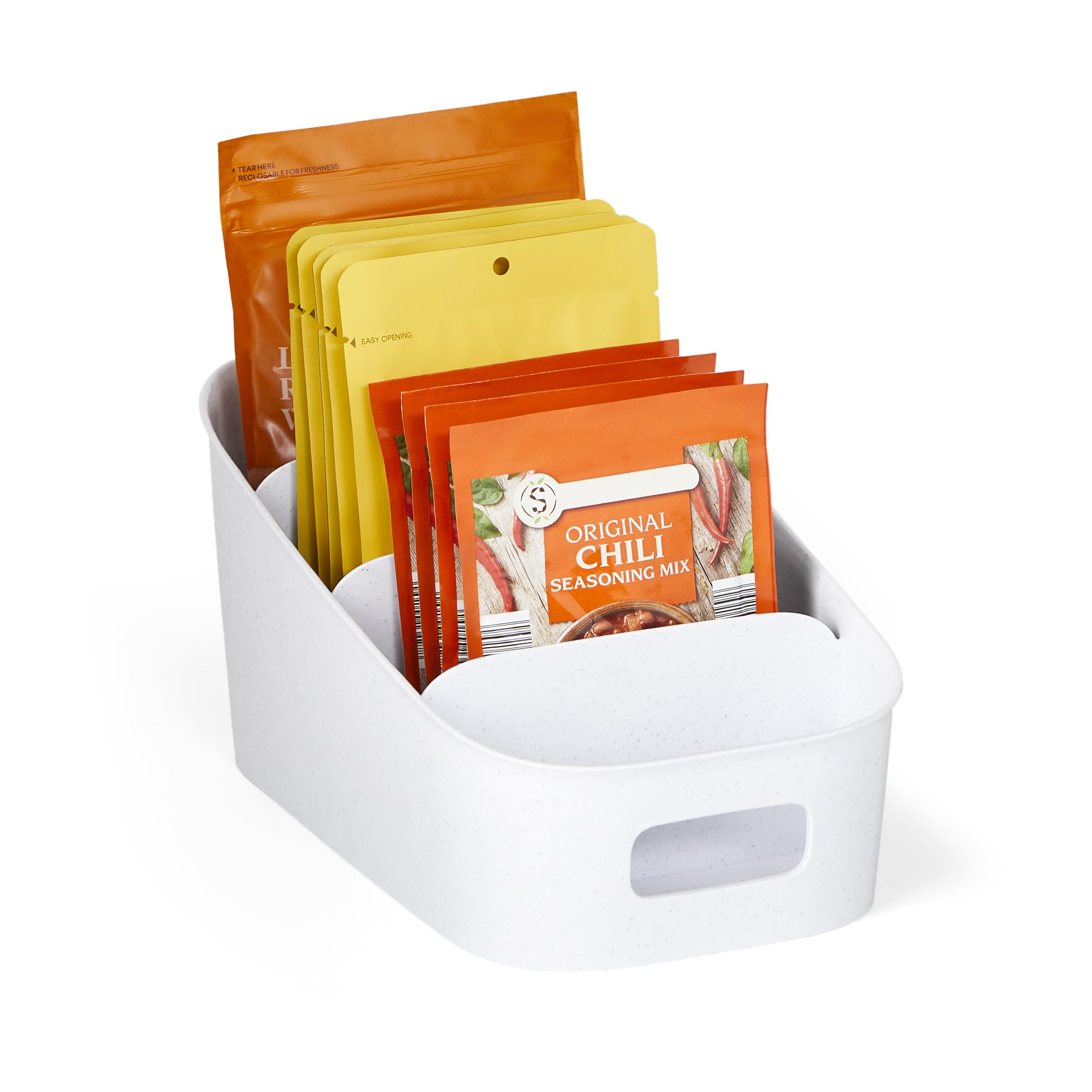 Photo 1 of YouCopia ShelfBin Packet Organizer, 4-Tier Stairstep Raised Divided Bin, BPA-Free Storage Caddy for Kitchen Pantry and Cabinet Organization, Tea Bags, Medicine, and More