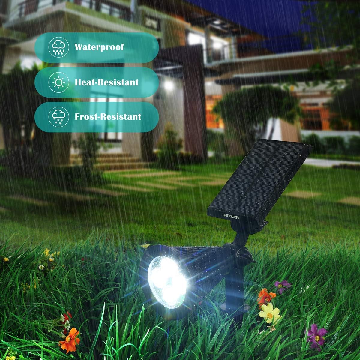 URPOWER Solar Lights Waterproof Solar Lights Outdoor 2-in-1 Adjustable Solar Spotlight Wall Light Auto On/Off Solar-Powered Landscape Lighting for Garden Yard Pathway Swimming Pool (4Pack-Cool White) - - 