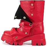 Atuelang Women's Slouchy Fold Over Boots Platform Wide Calf Shark Boots Pull On Fashion Short Booties