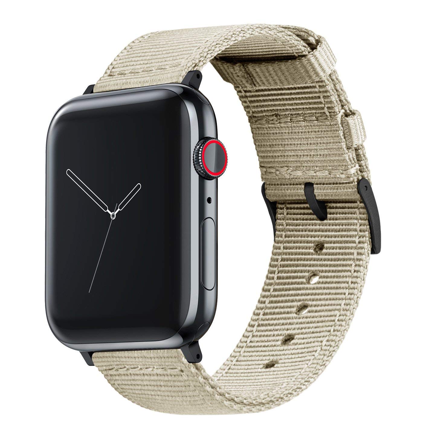 42mm/44mm/45mm/49mm Khaki Tan - BARTON Two-Piece Military Style Watch Bands with quick release spring bar mechanism - Compatible with all Apple Watch Models - Black PVD Hardware- Fits wrists 5" to 8" — image 1