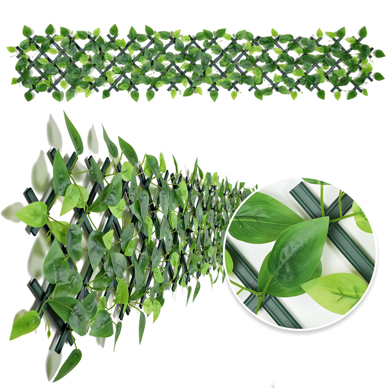 Expandable Garden Fence Panels - Privacy Screen with Faux Ivy & Greenery - 200x30cm (Green Leaf)