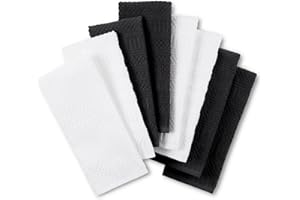 KITCHENAID Cotton Classics Textured Solid Antimicrobial Kitchen Towels 8-Pack, Absorbent 100% Cotton, Onyx Black/White, 17”x2
