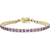 FANCIME Birthstone Bracelet 14K Gold Plated Tennis Bracelets Sterling Silver with Gold Plated Fine Jewelry Wedding Bridal Prom Birthday Gift for Women Her, Length 7.2 Inch Width 4mm