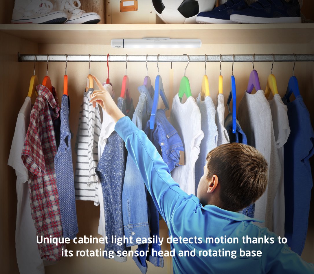 AVANTEK LED Nachtlicht mit Bewegungsmelder, Schrankleuchte mit Magnet, 60 Lumen, 100° drehbar, einstellbarer Sensorkopf, Kaltweiß