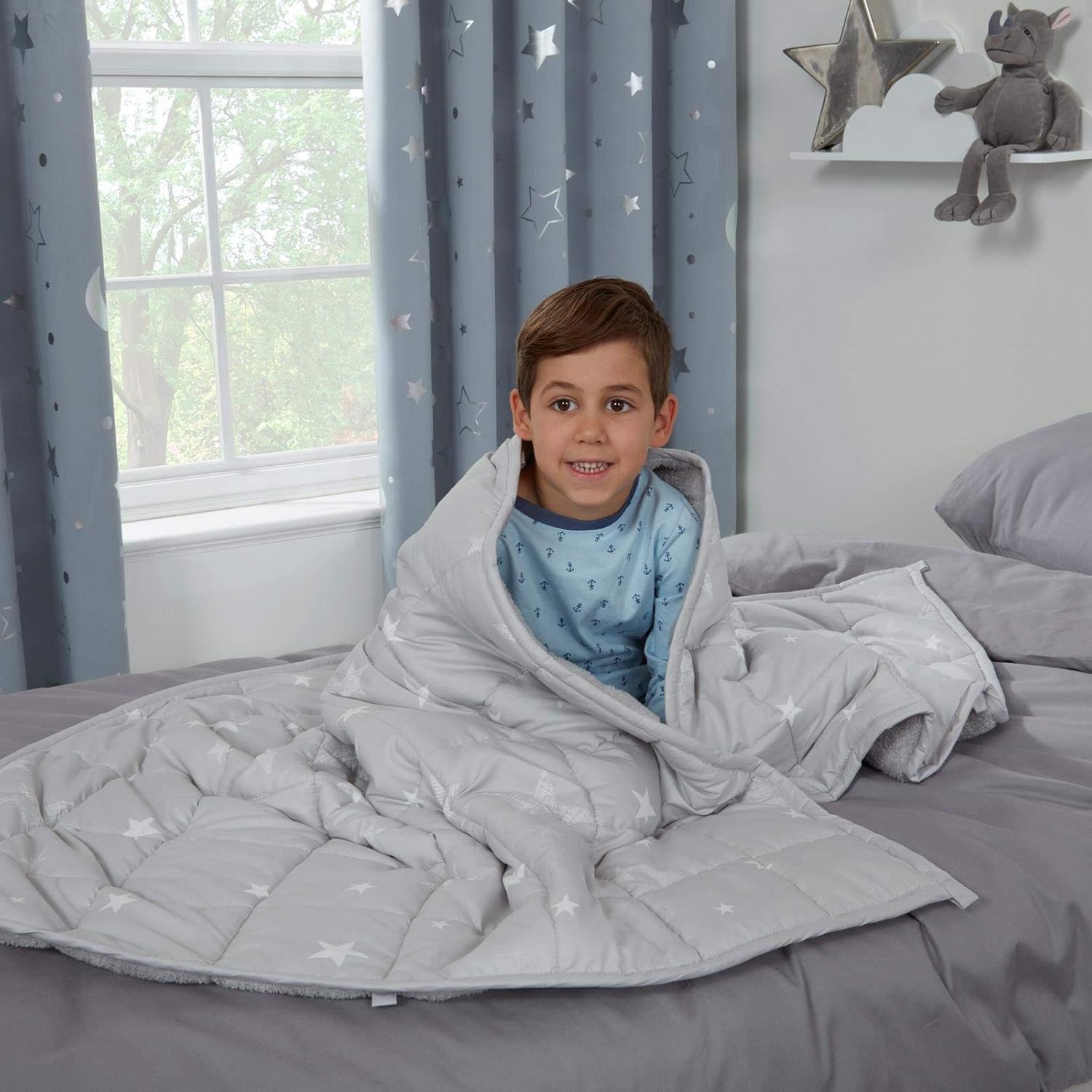 Dreamscene Star Teddy Fleece Weighted Blanket, Soft Fluffy Quilted Throw, Silver Grey, 100 x 150cm