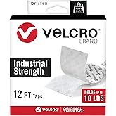 VELCRO Brand Heavy Duty Tape, White, 1-1/2in x 12ft Roll, Holds 10 lbs | Industrial Strength Adhesive Sticky Back Fastener For Indoor And Outdoor Use, Mounting Decor, Signs, Hanging and Storage