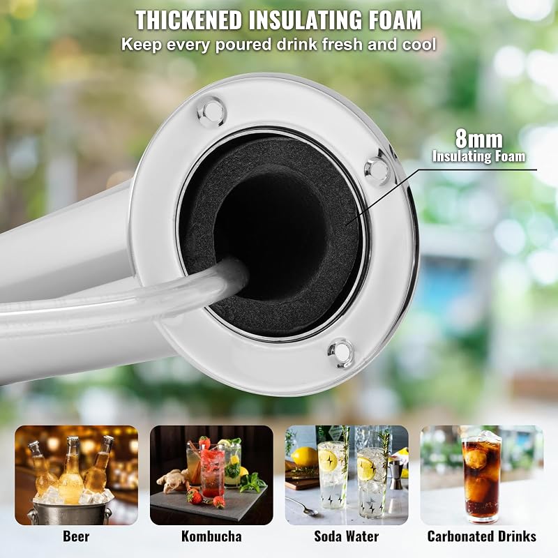 Kit Colonne à Bière 2 Robinets, Distributeur de Bière Boisson en Acier Inoxydable, Tireuse à Bière avec Régulateur à Double Jauge W21,8 et Coupleur de Fût Système S, pour Bar Restaurant Maison