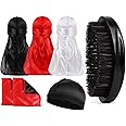 Himoswis 360 Wave Brush Set with Curved Medium Hard Brushes, Durag, Crown Patch - Hair Waves Starter Kit for Men