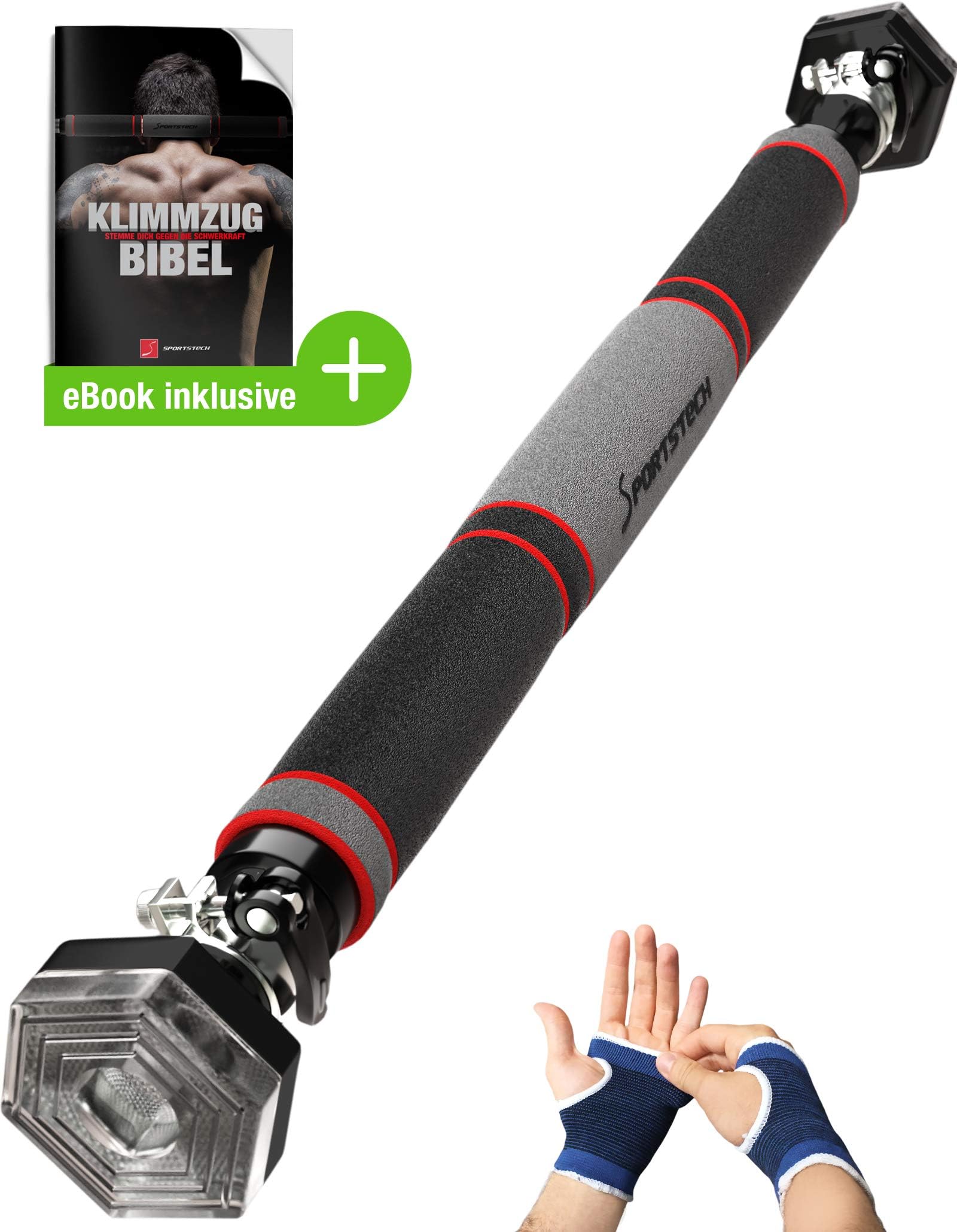 Sportstech Pull-up Bar with patented hexagonal system KS200 - with 3-layer padding, safety tension lever, 6 pressure points & exceptional design, incl. gloves