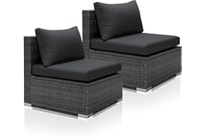 NICESOUL 29.3" High-Back Modern Luxury Patio Armless Sofa, 2-Piece Outdoor Furniture Wide Deep Seat, All-Weather Wicker Modular Sectional Seating for Backyard, Deck, Porch, Dark Grey