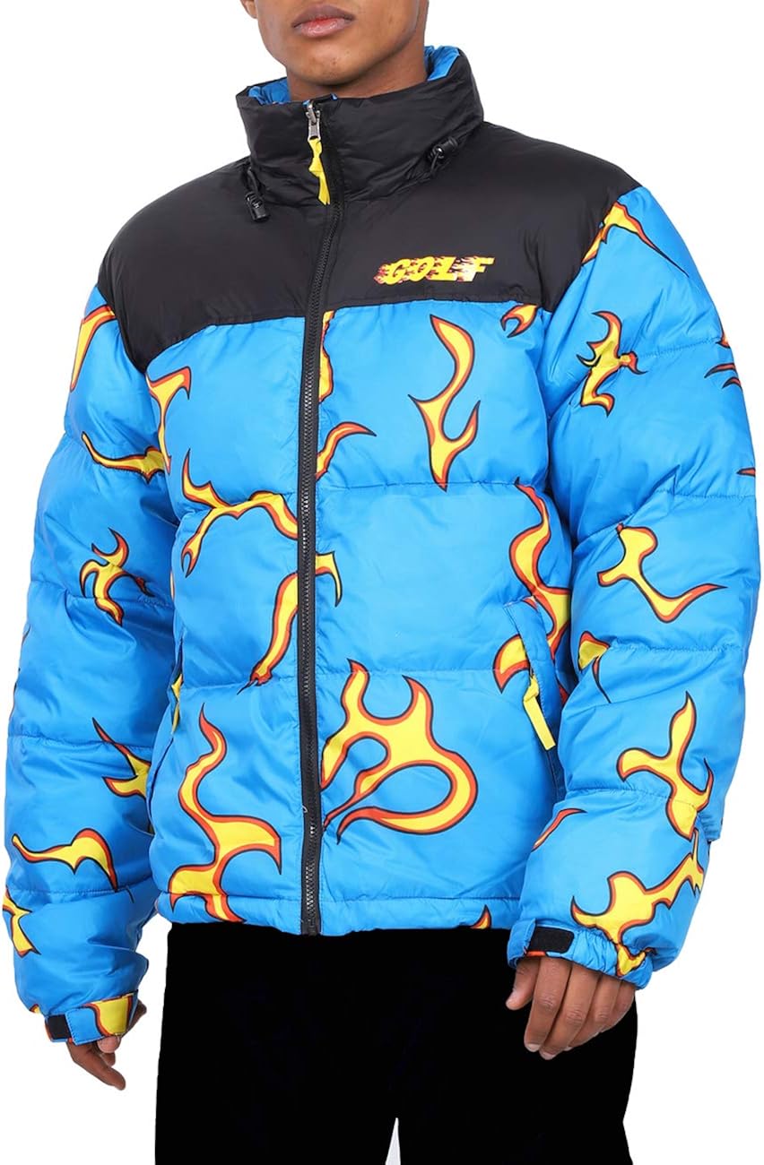 Buy NAGRI Men's Alternative Down Puffer Jacket Hip Hop Collar Flame