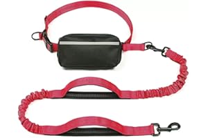 Hands Free Dog Leash Waist Belt Reflective Bungee Double Handle Adjustable for Medium Large Dogs Running Walking Hiking Train