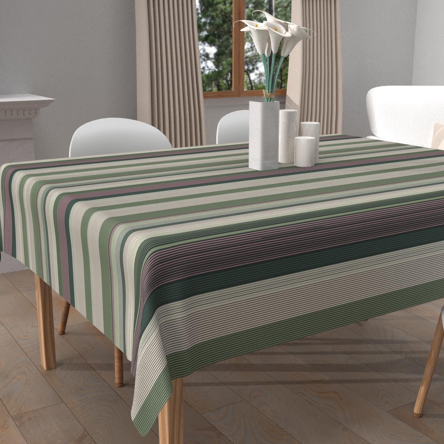 Soleil d'ocre Bayaderes Square Stain-Resistant Printed Tablecloth 180 x 180 cm Khaki