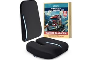Elmara Doctor-Designed Semi-Truck Seat Cushion for Truck Driver – The Ultimate Comfort Solution for Long-Haul Drivers – Trucker Seat Cushion & Back Support – 2-Piece Ergonomic Set (Black)