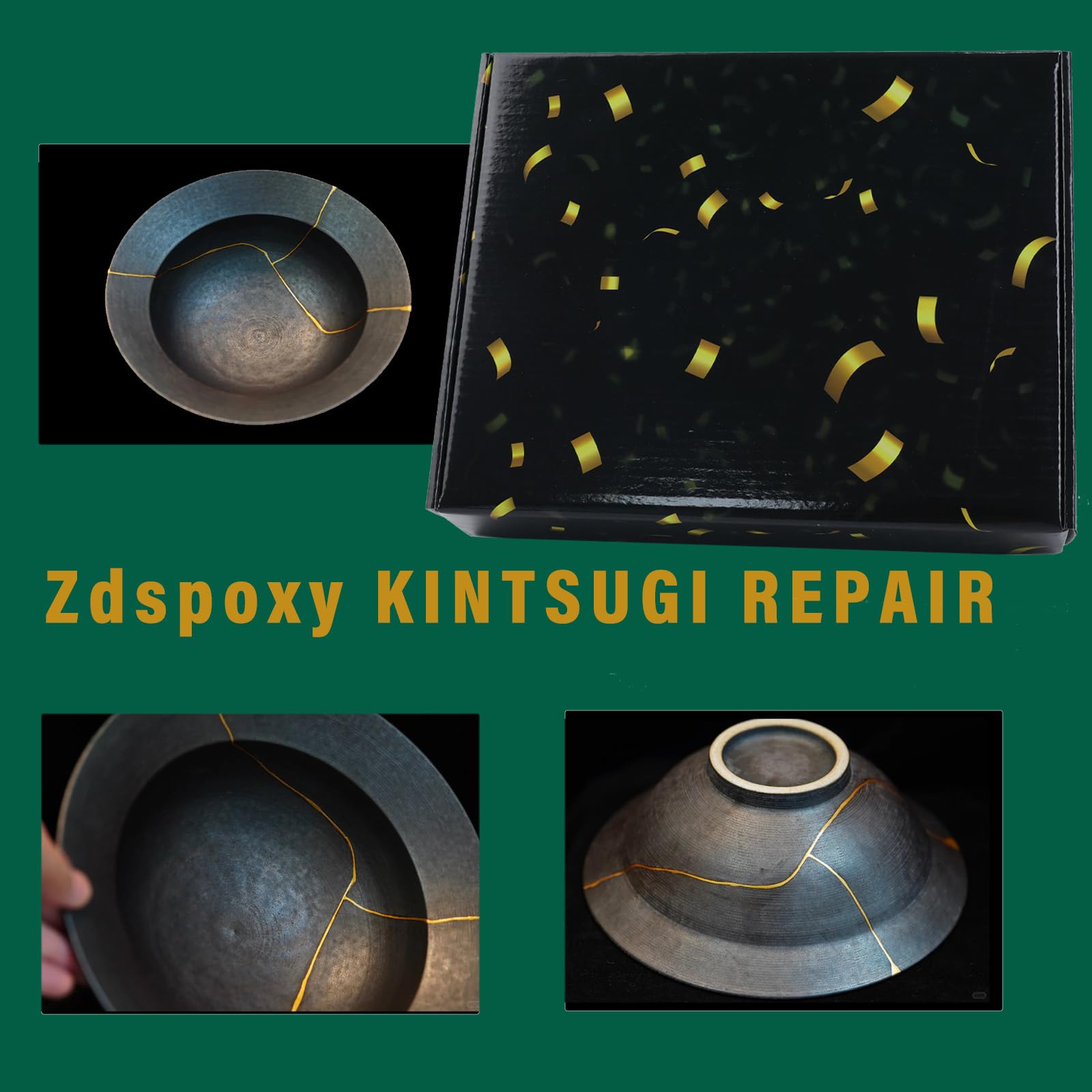Zdspoxy Kintsugi Repair Kit Gold, Japanese Kintsugi Kit to Improve Your Ceramic, Repair Your Meaningful Pottery with Gold Powder Glue, Perfect for Beginners Restoring Meaningful Gifts