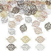 PH PandaHall 90pcs Tree of Life Charms, 6 Colors Tree of Life Link 15mm Flat Round Pendants Beads Alloy Bracelet Connectors Hollow Out Link for DIY Necklaces Bracelets Jewelry Crafts Making