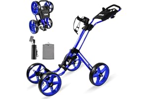 Tivor Lightweight Golf Push cart 4 Wheel Foldable Golf Trolley for Adults and Junior with Ergonomic Adjustable Handle, Scorecard Holder, Umbrella Mount, Foot Brake, All-Terrain Wheels