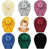 Cinaci 8 Pack Solid Cotton Stretchy Bow Beanies Cute Donut Turban Hats Caps Headwraps for Baby Girls Infants Toddlers Kids