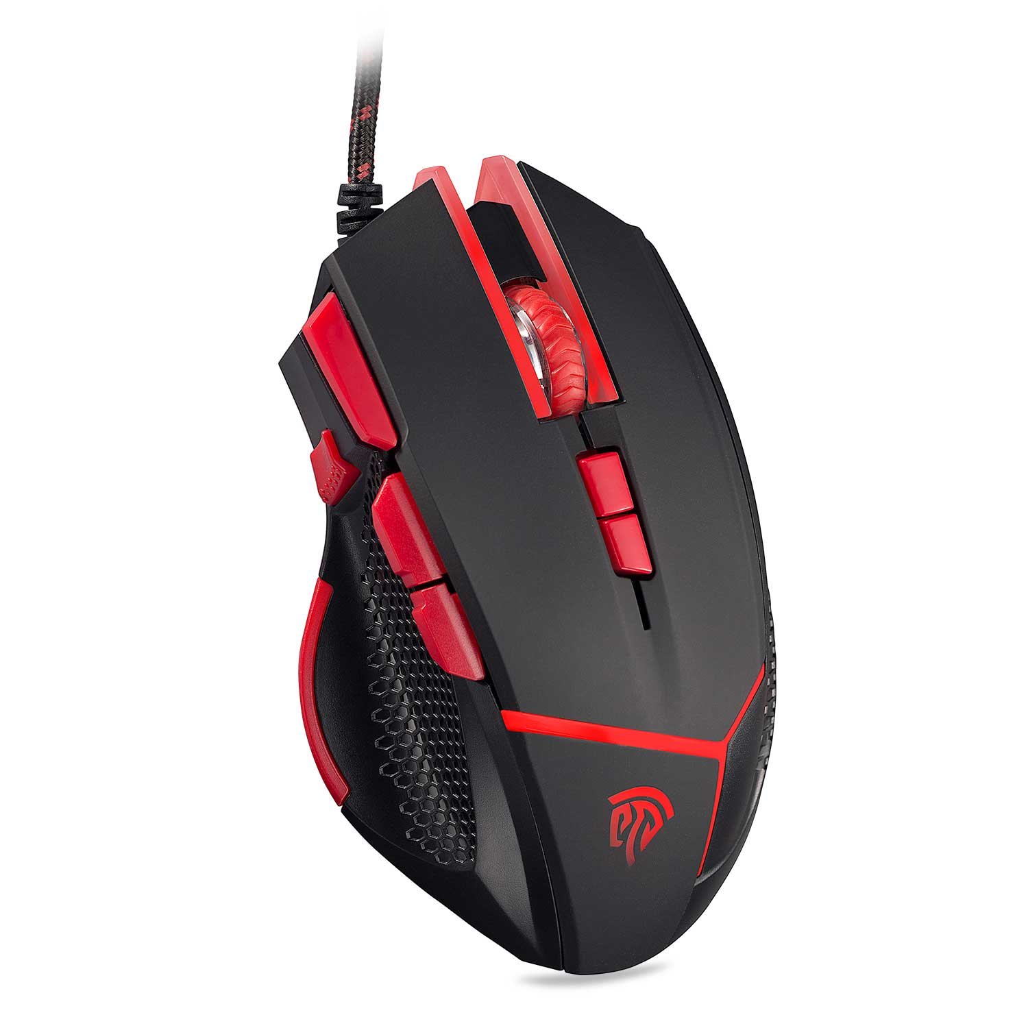 [Wired Gaming Mouse 4000 DPI 9 Buttons Programmable] EasySMX V18 Optical Mouse Weight Tuning Set Non-slip Design with LED Light Fire/Sniper Button for Laptop PC Computer Gamer (Black and Red)