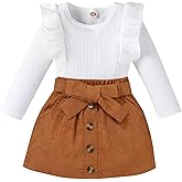 ATCTBOGFS Toddler Baby Girl Skirt Outfit Solid Color Ruffle Long Sleeve Knit Tee Tops Kids Girl Blouse + Skirt 2PCS