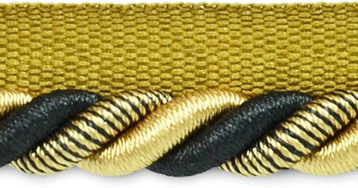 Trims by the YardLeona 3/8" Twisted Lip Cord Trim, Versatile Trim for DIY Crafts, Picture Frames, Home Decor, and Fashion Items, 20-Yard Cut, Black/Gold
