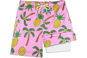 QRANSS Boys Swim Trunks with Compression Liner,No Mesh Anti-Chafing Comfy Swimming Trunks with Boxer Brief Liner,Size 6-20