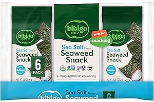 Bibigo Sea Salt Flavored Seaweed Snacks, 6 Individual Packets, 0.16 Ounce (Pack of 6)