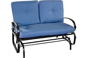 Giantex Outdoor Glider Bench, Patio 2 Person Loveseat with Removable Cushion, Padded Seat, Stable Steel Frame, Outside Glider Swing Chair for Deck, Poolside, Backyard, Balcony, Porch Glider(Navy)