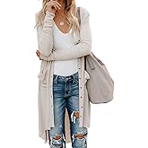 Naggoo Women's Long Cardigans Button Down High Low Solid Knit Loose Cardigans with Pockets