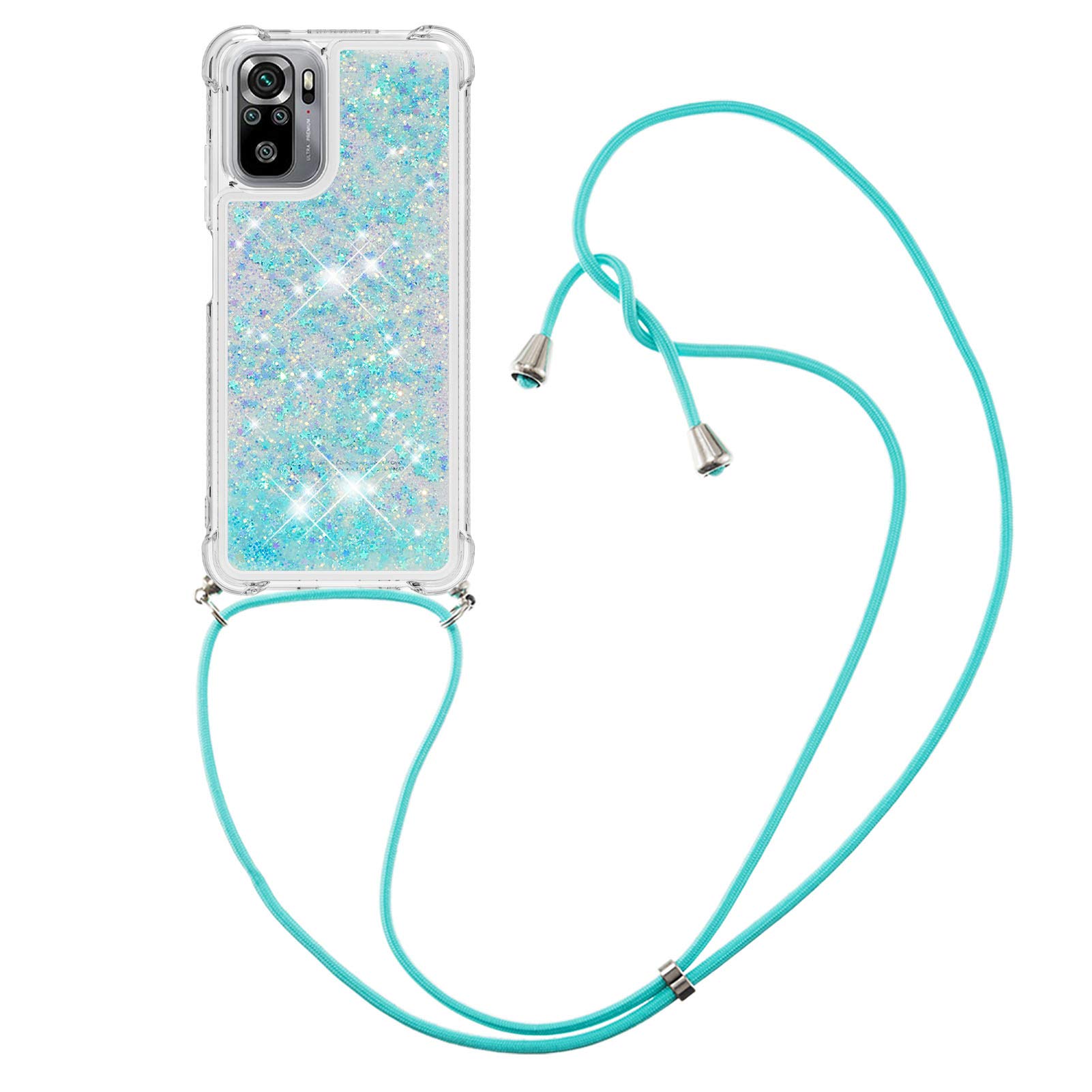 IMIRST Lanyard Phone Case for Xiaomi Redmi Note 10S, Bling Glitter Liquid Silicone TPU Case Cover With Crossbody Necklace Cord Strap for Xiaomi Redmi Note 10 4G/ Redmi Note 10S. LP Star Blue