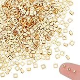 UNICRAFTALE About 400Pcs 18K Gold Plated Cube Spacer Beads Metal Beads Cube Loose Beads Bulk Square Tiny Beads Small Cube Loose Beads for DIY Bracelet Necklace Jewelry Crafts Making Hole 1.2mm