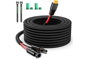 Bateria Power Solar to XT60 Charge Extension Cable with Solar Connectors Caps,Solar Connector to XT60 Adapter Cable for Solar Panel to Battery RV Power Station Solar Generator(10AWG 25Ft)