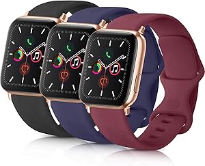 Pack 3 Compatible with Apple Watch Band 38mm for Men, Soft Silicone Band Compatible iWatch Series 4, Series 3, Series 2, Series 1 (Black/Navy Blue/Wine Red, 38mm/40mm-S/M)