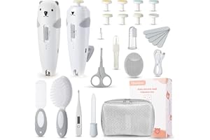 Lilian&Gema Baby Healthcare and Grooming Kit, 28-in-1 Rechargeable Nail Trimmer Electric Set, Dual Auto Light Baby Nail Care Kit, Portable Newborn Nursery Health Care Set for Infant Toddlers Boy Girl
