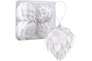 ZHANYIGY Christmas Ball Ornaments, 4pc Set Christmas Tree Decoration White Pinecone Ball Home Decoration Wedding Party Decorations