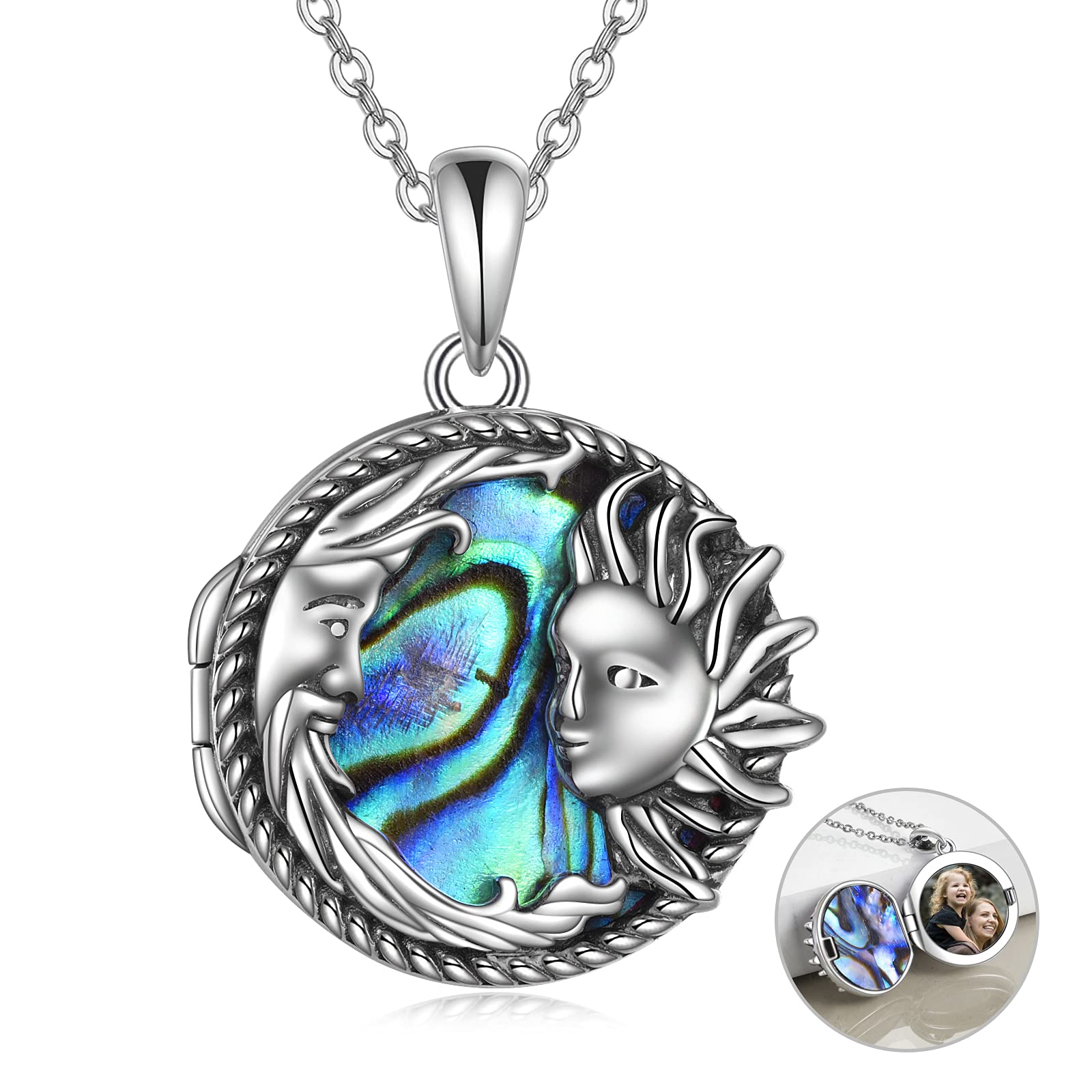 URONE Flower Locket Necklace That Holds Pictures Sterling Silver with Abalone Flower Photo Locket Memory Jewellery Gifts for Women Girls