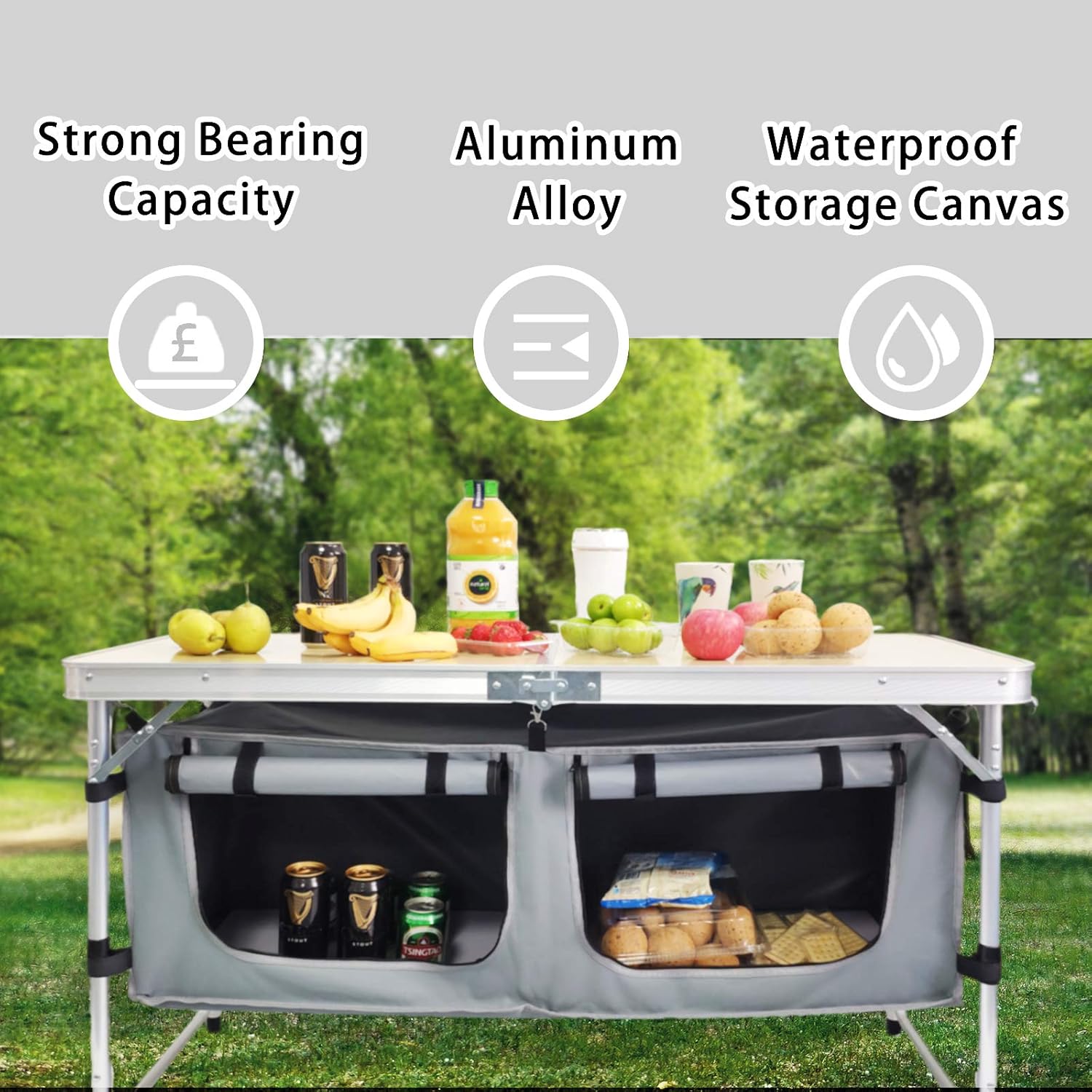 Camp Field Camping Table with Adjustable Legs for Beach, Backyards, BBQ, Party and Picnic Table … (Wood): Kitchen & Dining
