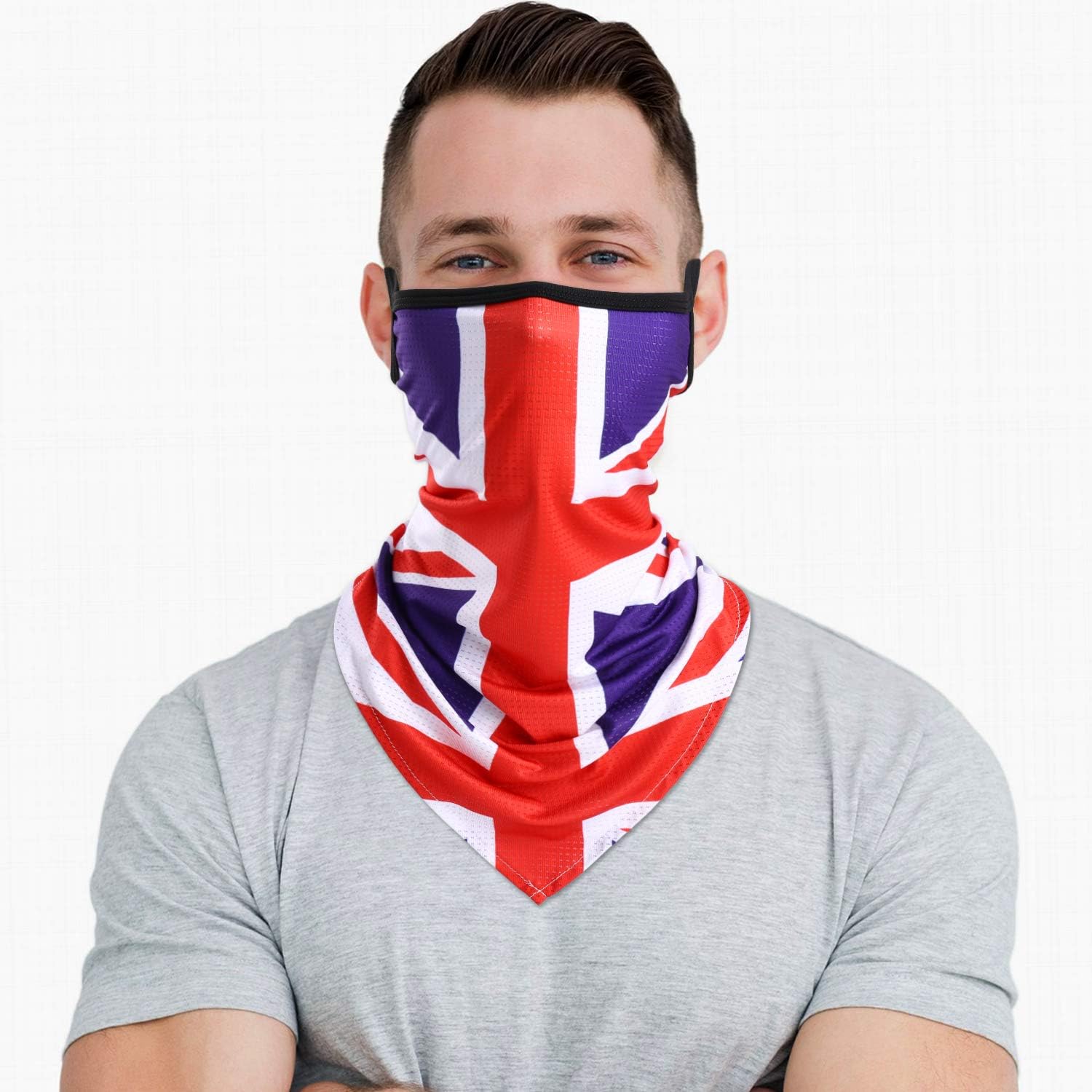 YOSUNPING Colorful Paisley Pattern Neck Gaiter Bandana Half Face Mask Scarf Ear Hanging Protection Windproof for Fishing Hunting Ski Cycling Motorcycle Outdoor Sports Women Men 10 British Flag: Clothing